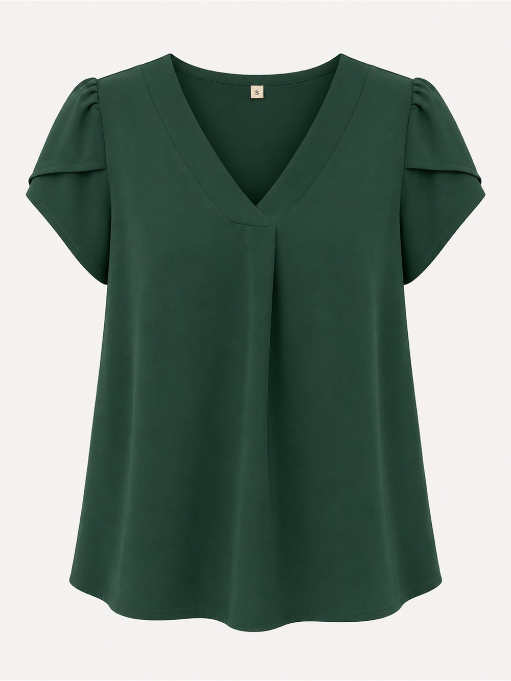 Women's Emerald Green V-Neck Short Sleeve Blouse